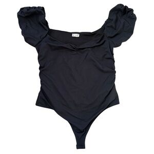 Free People Bella Puff Sleeve Black Bodysuit